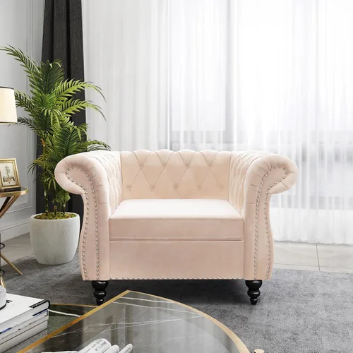 Vista 21 de RARZOE Chesterfield - Silla contemporánea de terciopelo Chesterfield, silla de club de terciopelo, silla Chesterfield con brazos enrollados de Azul