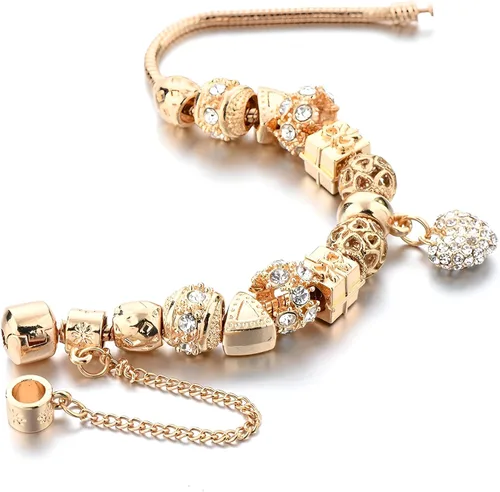 Vista 4 de Pulsera clásica con diamantes de amor chapado en oro para mujer, Cobre, diamantes de imitación, cristal austriaco