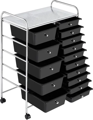 Vista 11 de Topeakmart Organizador de carrito con ruedas de 12 cajones, cajones de almacenamiento de plástico, carrito utilitario, 360 ruedas, color negro