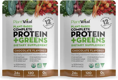 Vista 8 de PlantVital Proteína vegana en polvo a base de plantas, proteína orgánica en polvo de chocolate, 0.85 oz/0.00 oz de azúcar, 12 superalimentos