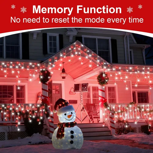 Vista 5 de QITONG - Tira de luces de carámbanos rojas y blancas para exteriores, 33 pies con 400 LED, 8 modos, alambre transparente, luces de Navidad