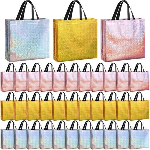 Vista 10 de Eccliy 60 bolsas de regalo reutilizables con asas para dama de honor, boda, color negro