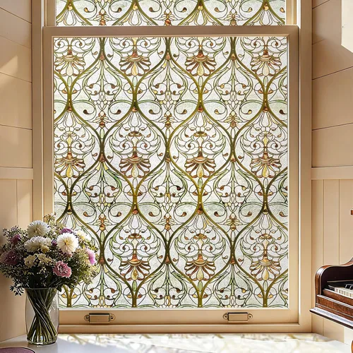 Vista 23 de Película 3D para ventana de vitral, película decorativa de privacidad para ventana de baño, puerta delantera, hogar, bloqueo solar, control