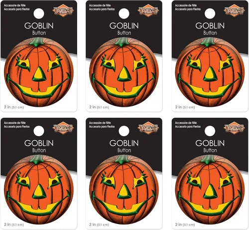 Vista 6 de Beistle 6 piezas vintage de Halloween suministros calabaza Goblin Jack O Lantern botón Pins