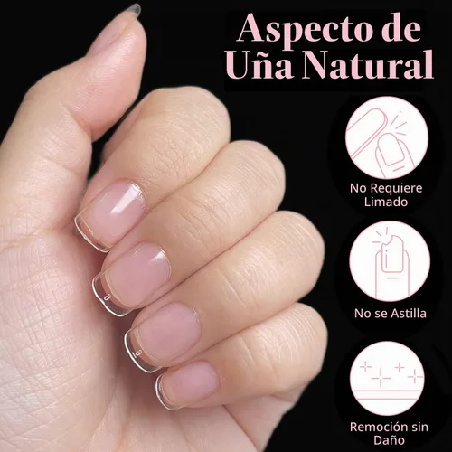Vista 5 de Puntas de Uñas Cuadradas Extra Cortas, SINOKAME Ajuste Más Amplio Uñas Postizas Cuadradas Cortas Transparentes de Presión, Extensiones de Uñas