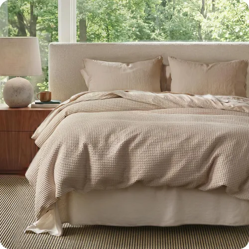 Vista 42 de Bedsure Funda de edredón de 100% algodón tamaño individual, tejido gofre, color blanco coco, GentleSoft y transpirable, juego de cama para regalo, 2