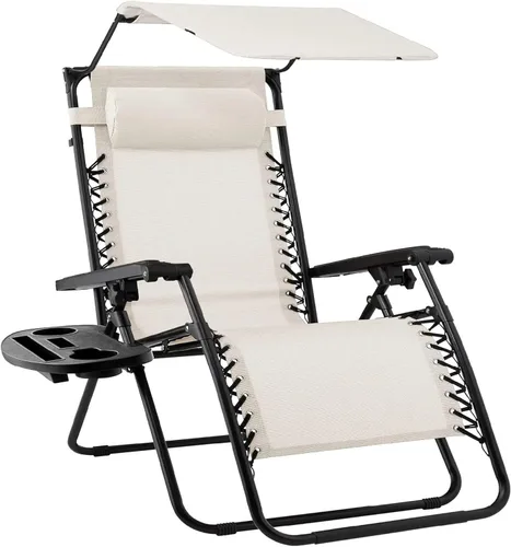 Vista 27 de Sillón plegable de gravedad cero para patio, con toldo ajustable y reposacabezas Amatista púrpura