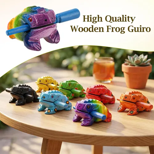 Vista 6 de Rana de madera de 8.89 cm Guiro Rasp Instrumento - Bloque de tono de percusión musical artesanal (Negro) Handmade Wood Noise Maker Musical Frogs