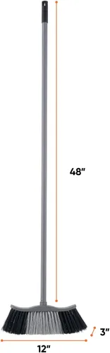 Vista 2 de Superio Escoba gris, escoba resistente para interiores y exteriores con mango de 48 pulgadas, limpieza de suelos multisuperficie para el hogar Gris
