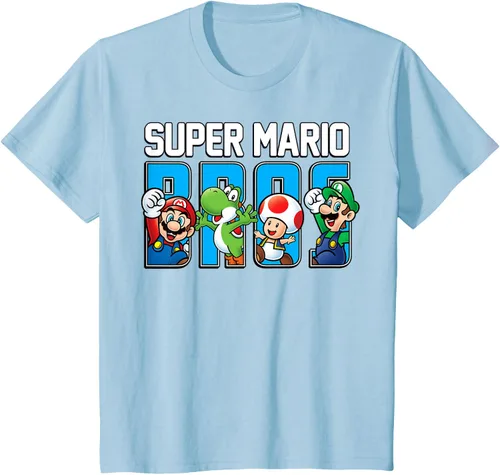Vista 13 de Super Mario Bros Characters Letter Fill Graphic T-Shirt Camiseta, Negro