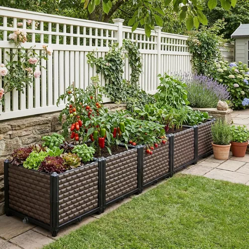 Vista 12 de Macetas grandes para plantas de exterior, profundas, 20 pulgadas de alto, camas elevadas para jardinería con riego automático, maceta elevada