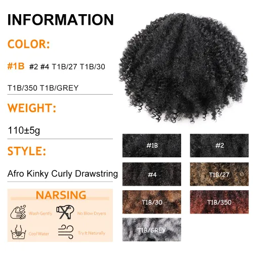 Vista 3 de Extensión de cabello sintético con cordón para coleta afro rizado para mujeres negras, onda corta (#1B, negro naturaleza)