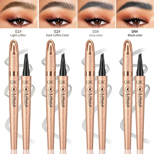 Vista 6 de Pluma Microblading de cejas gris impermeable – Pluma de cejas de cuatro puntos para cejas de aspecto natural, de larga duración y a prueba