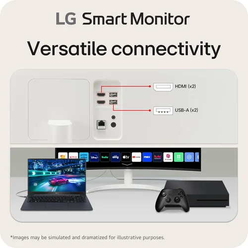 Vista 4 de LG 34SR60QC-W 34 pulgadas QHD (3440x1440) Monitor inteligente curvo con transmisión, pantalla ultraancha, webOS, HDR10, 100Hz, altavoz incorporado