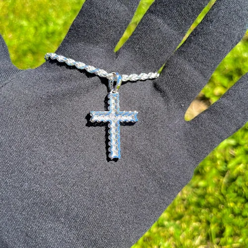 Vista 6 de VVS1 - Colgante de cruz de moissanita para hombres y mujeres, chapado en oro de 18 quilates, plata de ley 925 maciza, color D, solo colgante