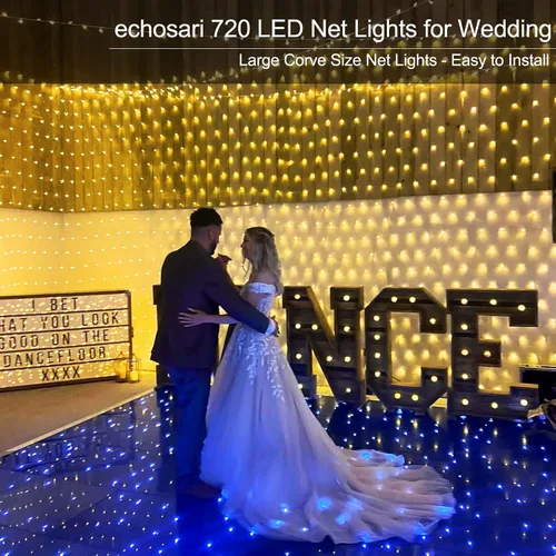 Vista 7 de echosari Luces de red para exteriores de 20 x 13 pies, enchufables con control remoto, 720 luces LED de red de Navidad IP68, totalmente impermeables