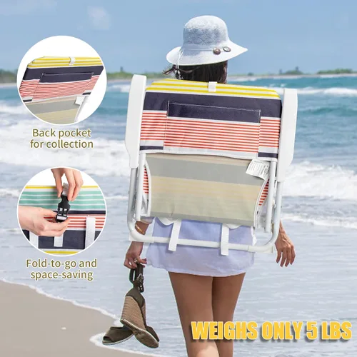 Vista 6 de Ochine Silla de playa plegable clásica, silla al aire libre de aluminio portátil