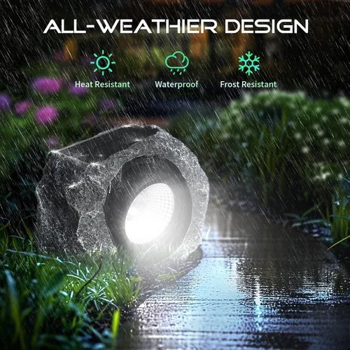 Vista 3 de Luces solares de roca para exteriores, foco de paisaje de roca sintética gris para patio Solar Landscape Lighting, Realistic Gray Rock Design