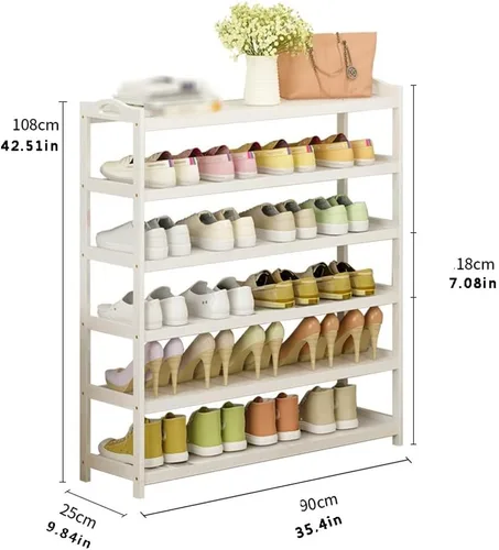 Vista 2 de Zapatero para zapatos, zapatero de pie independiente, zapatero simple zapatero multicapa para el hogar, porche económico de madera maciza