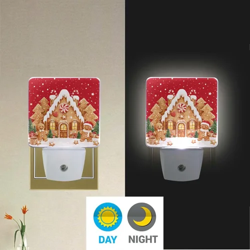 Vista 2 de Vdsrup Christmas Gingerbread Man (2) Night Light Set of 2 Plug-in LED Nightlights Auto Dusk-to-Dawn Sensor Lamp for Adults in Bedroom Bathroom Multi
