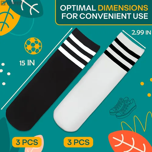 Vista 2 de Calcetines de fútbol para niños, calcetines de fútbol para niños, calcetines de fútbol blancos negros hasta la rodilla para jóvenes y niñas, mejores