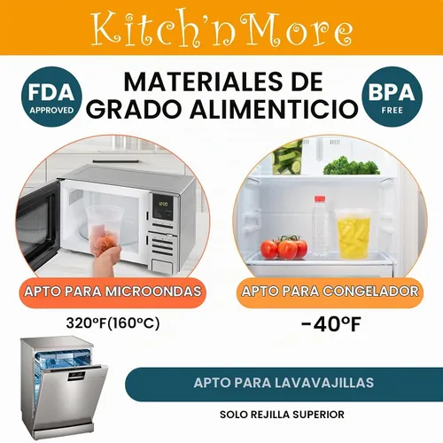 Vista 4 de Kitch'nMore Recipientes de plástico de 32 onzas con tapas herméticas, extragruesos, slime, sopa, a prueba de fugas, apilables, aptos