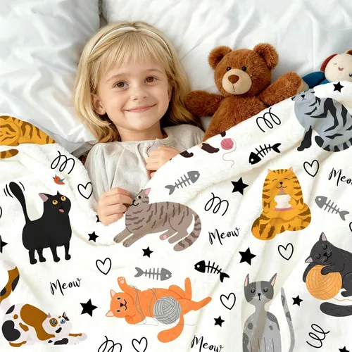 Vista 3 de Manta Linda de Gato con Patrón de Animales Mascotas Regalos para Amantes de Gatos Manta de Franela Suave y Ligera para Niños y Adultos 50"x40