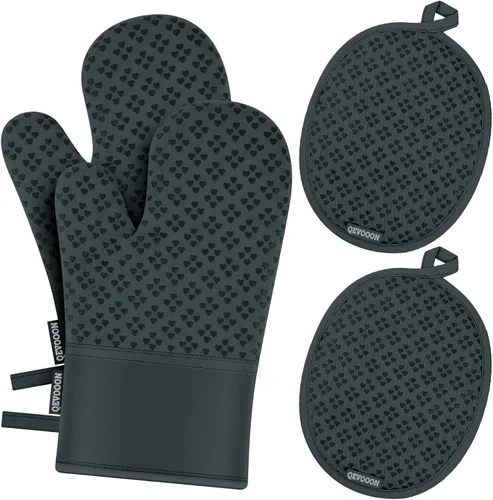 Vista 12 de Manoplas de horno y soportes para ollas 4 juegos, guantes de horno resistentes al calor de 500 ℉ y soporte para ollas, guantes de horno