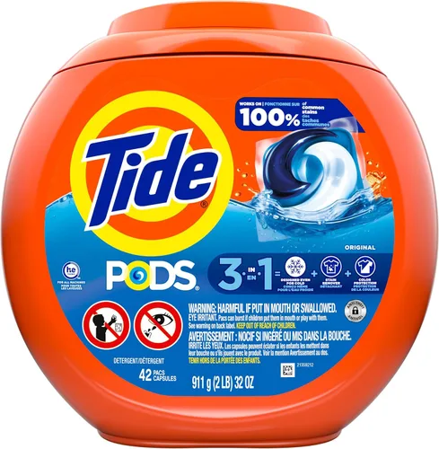 Vista 12 de Tide PODS detergente para ropa en cápsulas, removedor de manchas 3 en 1, combatiente de olores, protector de color, 42 unidades, compatible con HE