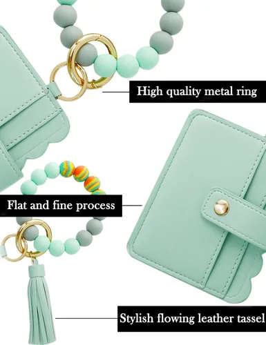 Vista 2 de Kiench Llavero pulsera pulsera cartera tarjetero lindo llavero cuentas para mujer
