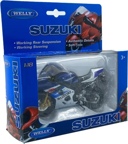 Vista 9 de Welly Die Cast Motocicleta Azul Suzuki GSX-R750, escala 1:18