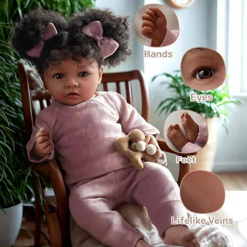 Vista 3 de BABESIDE Muñecas realistas de bebé Reborn de niña negra, cuerpo de vinilo suave de 20 pulgadas, muñecas de bebé recién nacidas hechas a mano