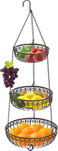 Vista 10 de Simple Houseware - Cesta colgante moderna para frutas de 3 niveles, cromado