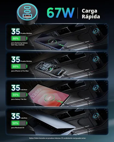 Vista 3 de Cargador de coche tipo C súper rápido de 67 W y 3 puertos USB C para Samsung Galaxy S25 S24 S23 S22 S21 Ultra, iPhone 17/Air/16/15 Pro Max, Android