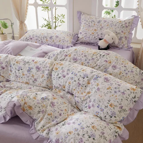 Vista 14 de Funda de edredón de flores rosadas, tamaño individual, elegante, con volantes, funda de edredón de encaje de algodón, juego de ropa de cama floral