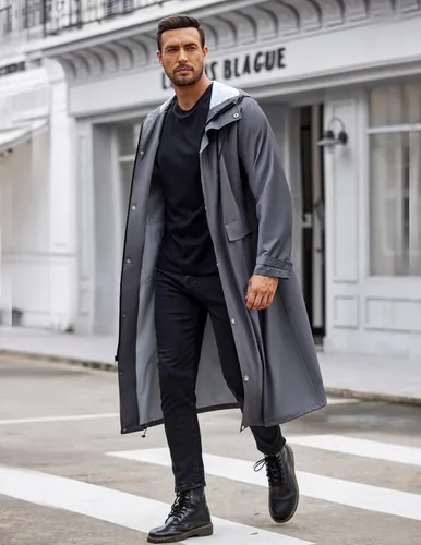 Vista 3 de COOFANDY Chaqueta impermeable para hombre con capucha, impermeable, ligera, activa, larga