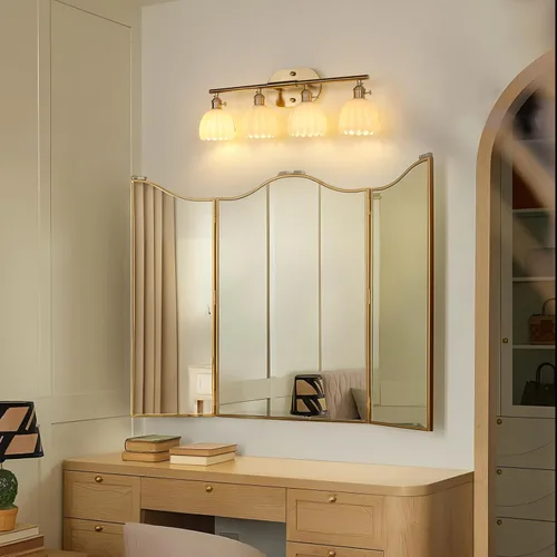 Vista 42 de Shenmoyl Lámparas de baño, lámpara de pared de 2 luces para tocador sobre espejo con pantalla de vidrio tulipán blanco para dormitorio, sala