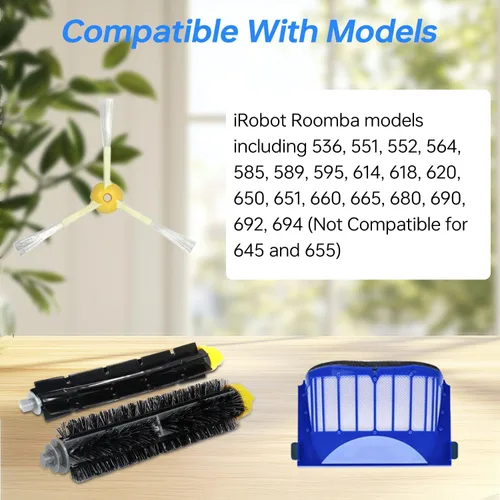 Vista 3 de Kit de accesorios de repuesto para iRobot Roomba 600 Series 694 675 692 690 680 650 660 620 665 695 651 614 y 500 Series 595 585 564, 6 filtros, 6