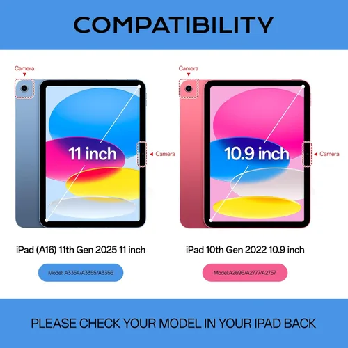 Vista 2 de Funda compatible con iPad de 11ª y 10ª generación de 11 pulgadas 2025/10.9 pulgadas 2022, parte trasera transparente brillante con soporte
