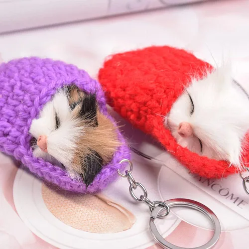 Vista 5 de Llavero de felpa con colgante para gato, pantuflas, llavero de gato dormido, adorno de gatito, accesorios de llave, colgante para mujeres y niñas