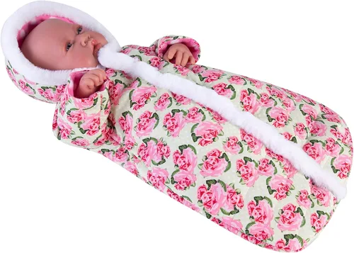 Vista 3 de Rakki Dolli Mono de muñeca para dormir, hecho a mano, ropa de muñeca con capucha, mameluco rosa con capucha para invierno, accesorio para muñeca