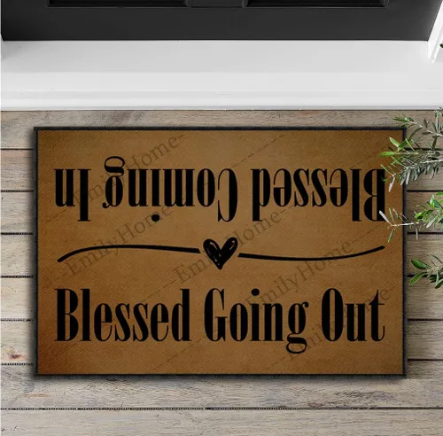 Vista 2 de Tapete para puerta delantera, para entrada interior, con texto en inglés "Blessed Coming in Blessed Going Out", alfombra de entrada