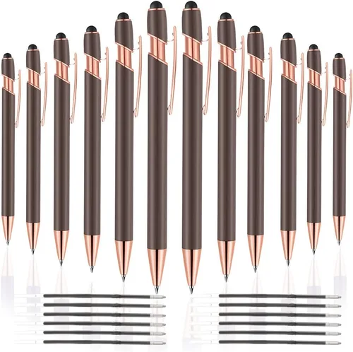 Vista 20 de 12 unidades 2 en 1 bolígrafo con punta de lápiz capacitivo, 1,0 mm de tinta negra, bolígrafo metálico con punta de lápiz capacitivo para pantallas