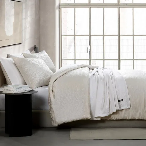 Vista 8 de Vera Wang - Juego de funda de edredón tamaño Queen, ropa de cama de algodón suave con sensación de tejido texturizado, cierre de botón y lazos