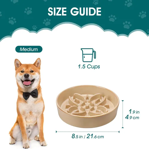 Vista 2 de vancasso Cuencos de alimentación lenta de cerámica para perros, cuencos de comida para perros con rompecabezas con laberinto floral, plato de comida
