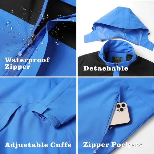 Vista 5 de GIISAM Chaqueta de lluvia para hombre, impermeable, ligera, para exteriores, rompevientos con capucha
