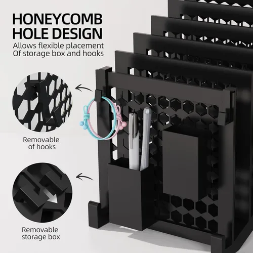 Vista 4 de Organizador de archivos para escritorio con caja de almacenamiento y gancho, organizador de archivos de escritorio inclinado con soporte vertical