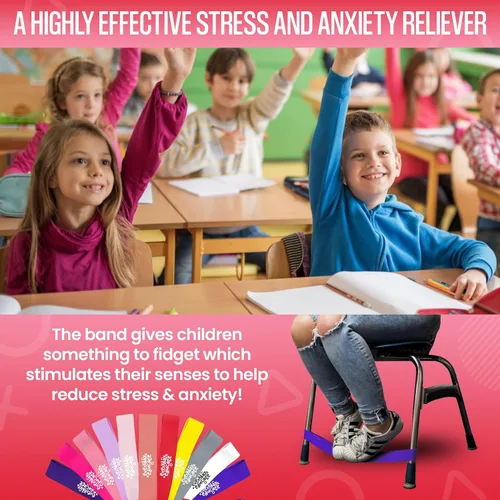 Vista 3 de Bandas para sillas con pies inquietos, paquete de 12 bandas antideslizantes para sillas de aula, bandas flexibles, bandas sensoriales flexibles