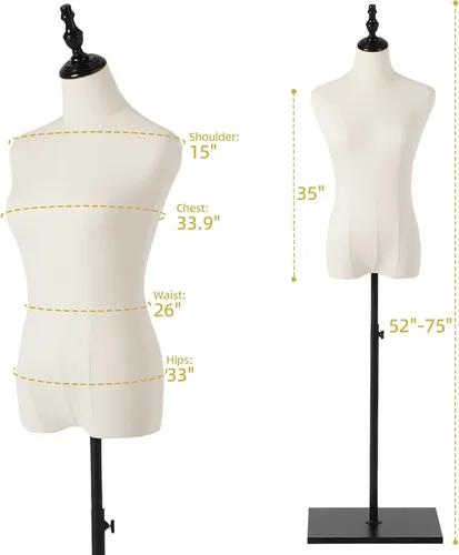 Vista 2 de Maniquí femenino, para colgar pantalones y faldas, maniquí de vestido con soporte, torso ajustable en altura para exhibición de ropa y joyería