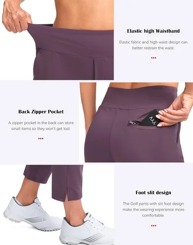 Vista 5 de YYV Women's Golf Pants Stretch Work Ankle Pants High Waist Dress Pants with Pockets for Yoga Business Travel Casual